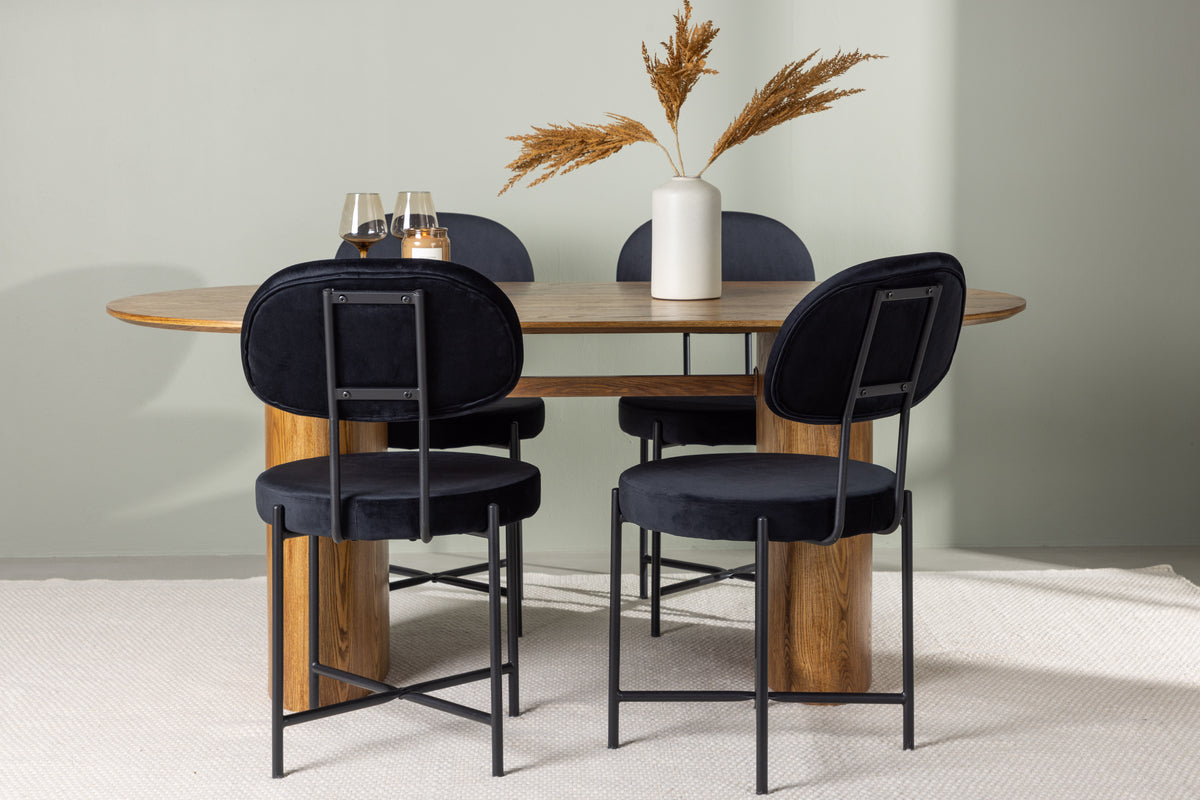 Dining Chair 2-pack Black + Oval Dining Table 90 x 180 Nature