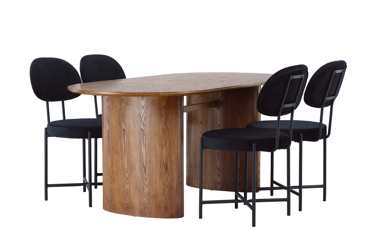 Dining Chair 2-pack Black + Oval Dining Table 90 x 180 Nature