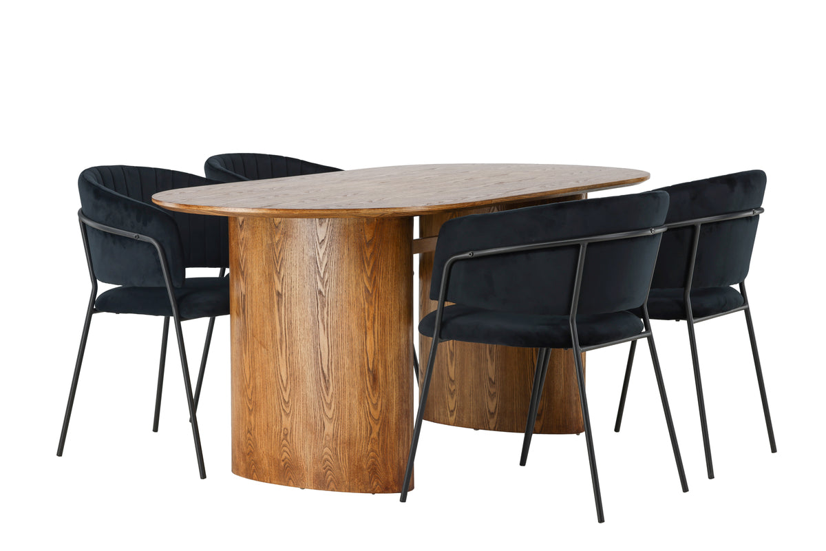 Dining Chair 2-pack Black + Oval Dining Table 90 x 180 Nature