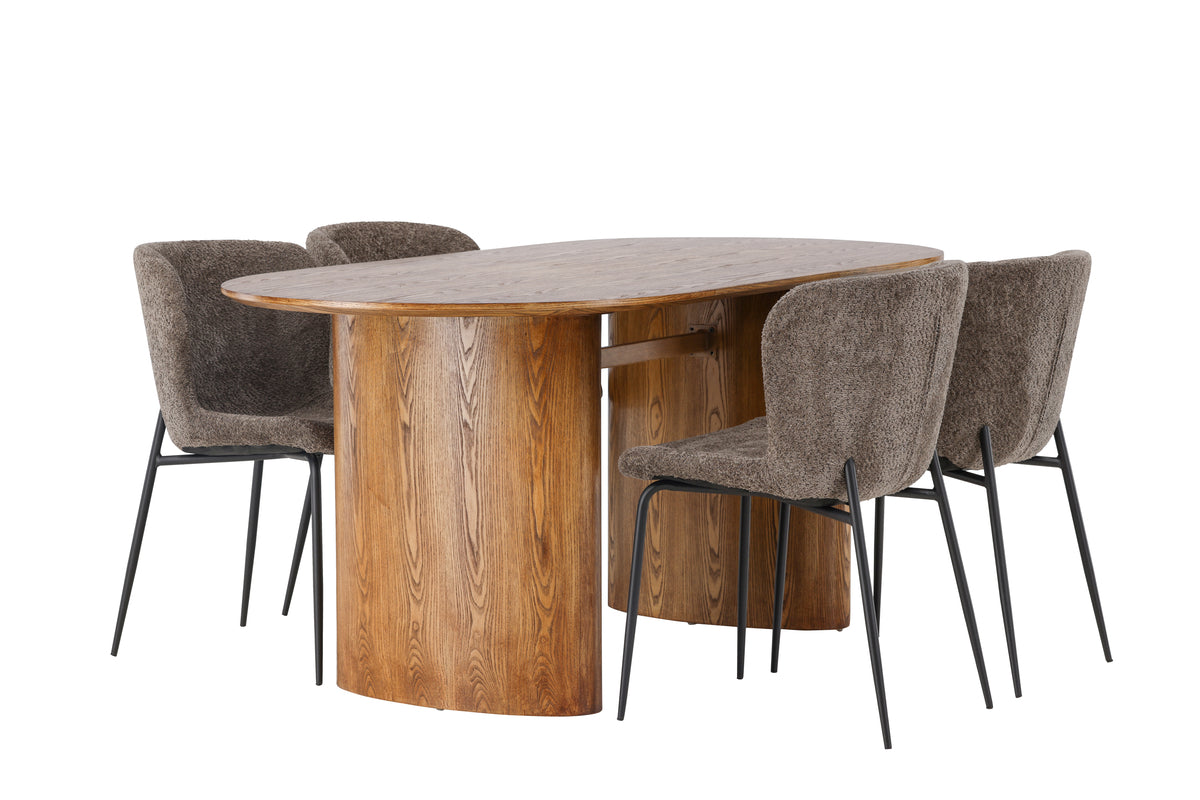 Dining Chair 2-pack Dark Grey + Oval Dining Table 90 x 180 Nature