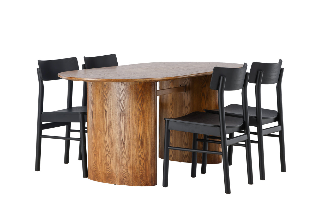 Dining Chair 2-pack Black + Oval Dining Table 90 x 180 Nature