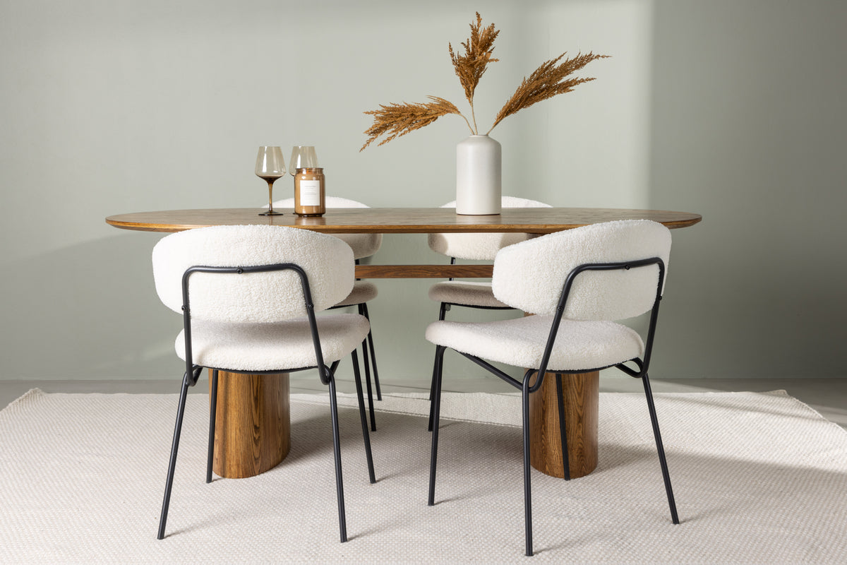 Dining Chair 2-pack White + Oval Dining Table 90 x 180 Nature