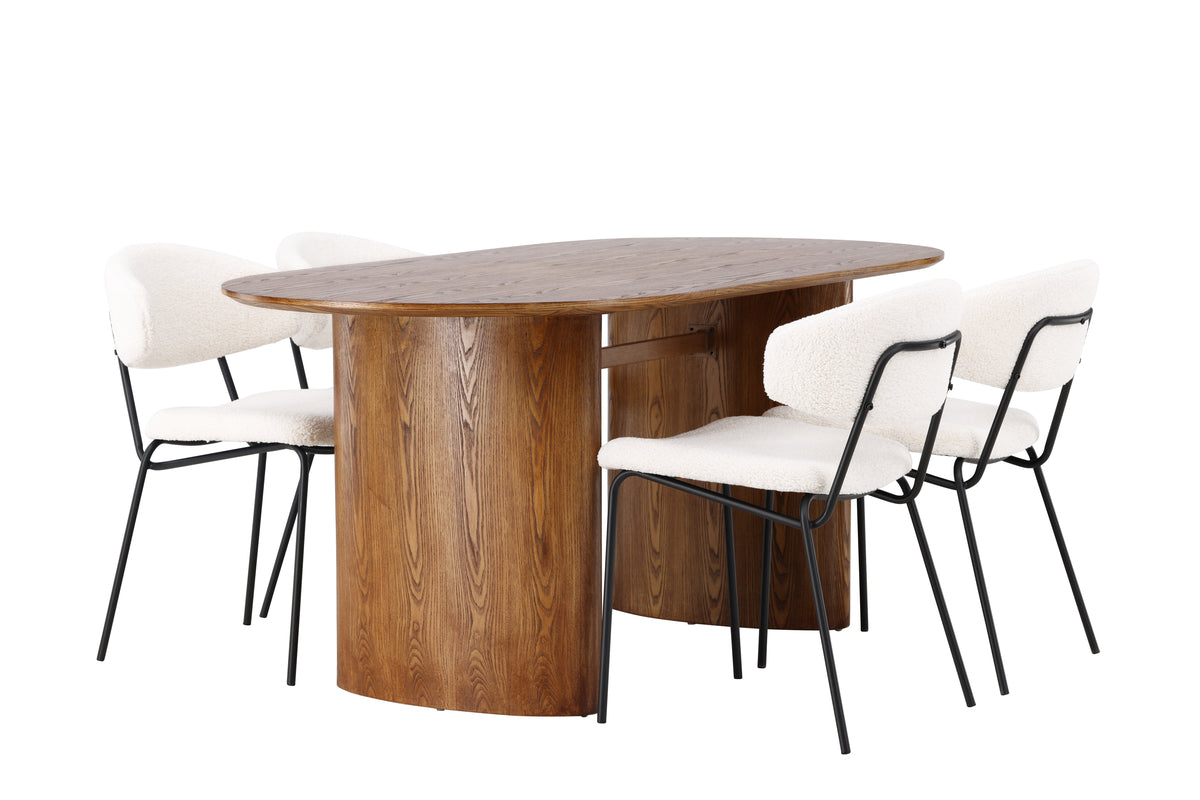Dining Chair 2-pack White + Oval Dining Table 90 x 180 Nature