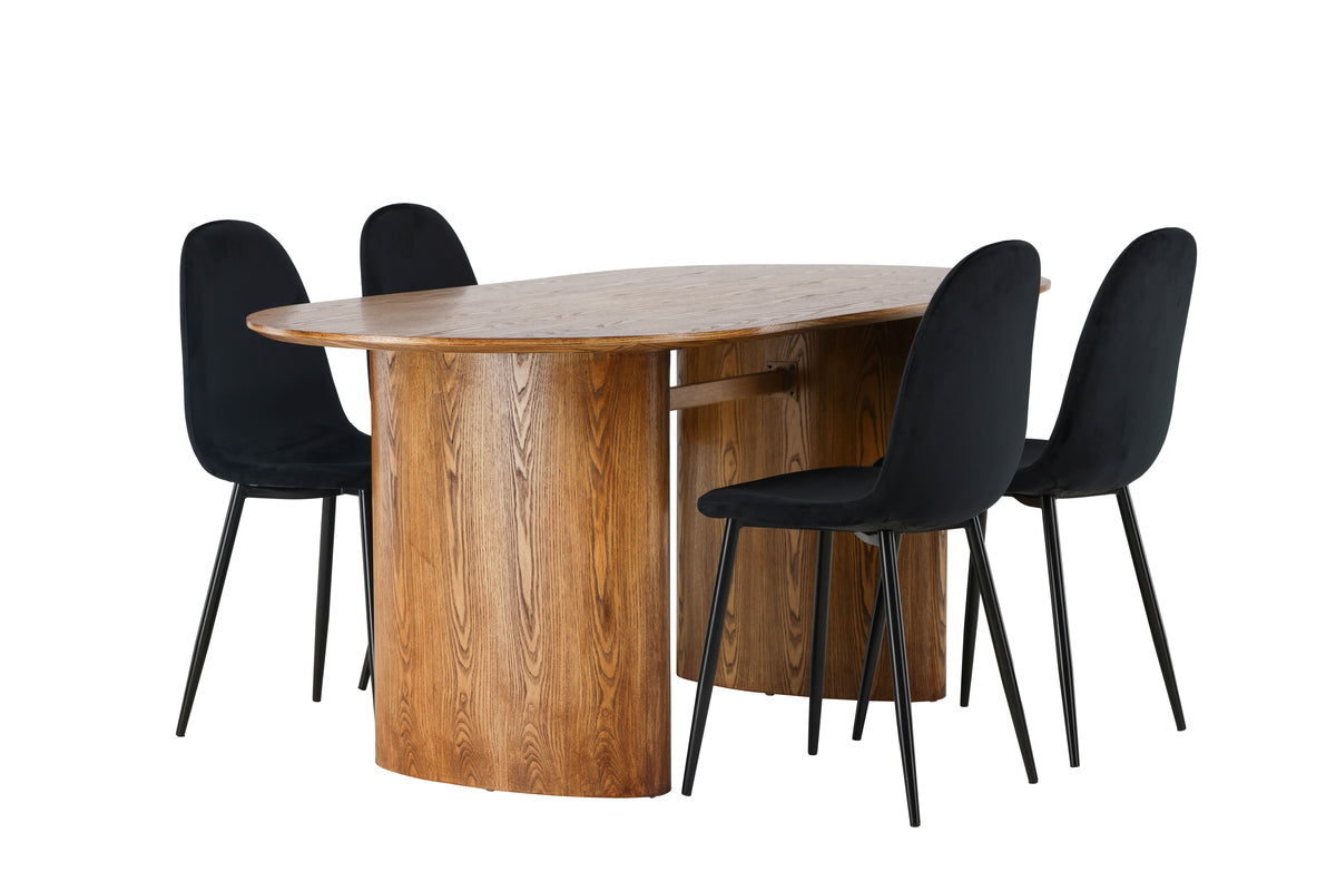 Dining Chair 2-pack Black + Oval Dining Table 90 x 180 Nature