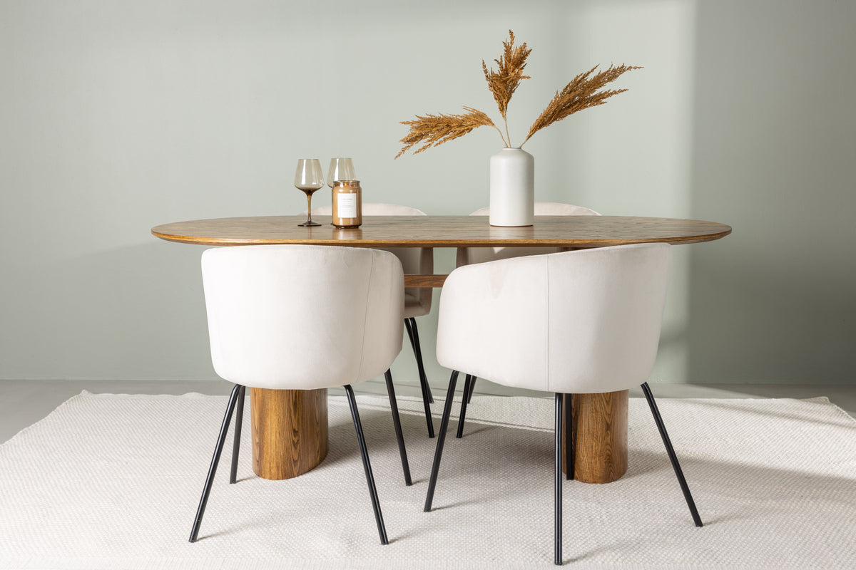 Dining Chair Beige + Oval Dining Table 90 x 180 Nature