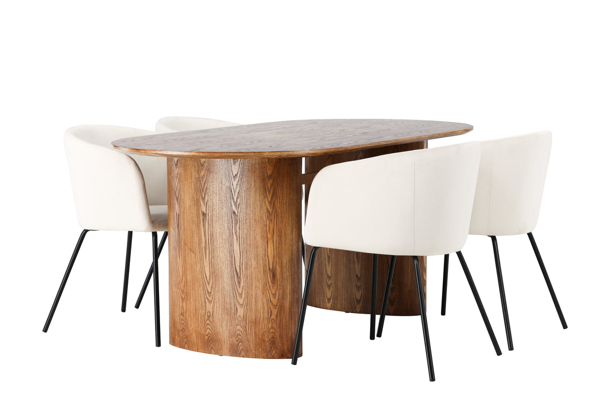 Dining Chair Beige + Oval Dining Table 90 x 180 Nature