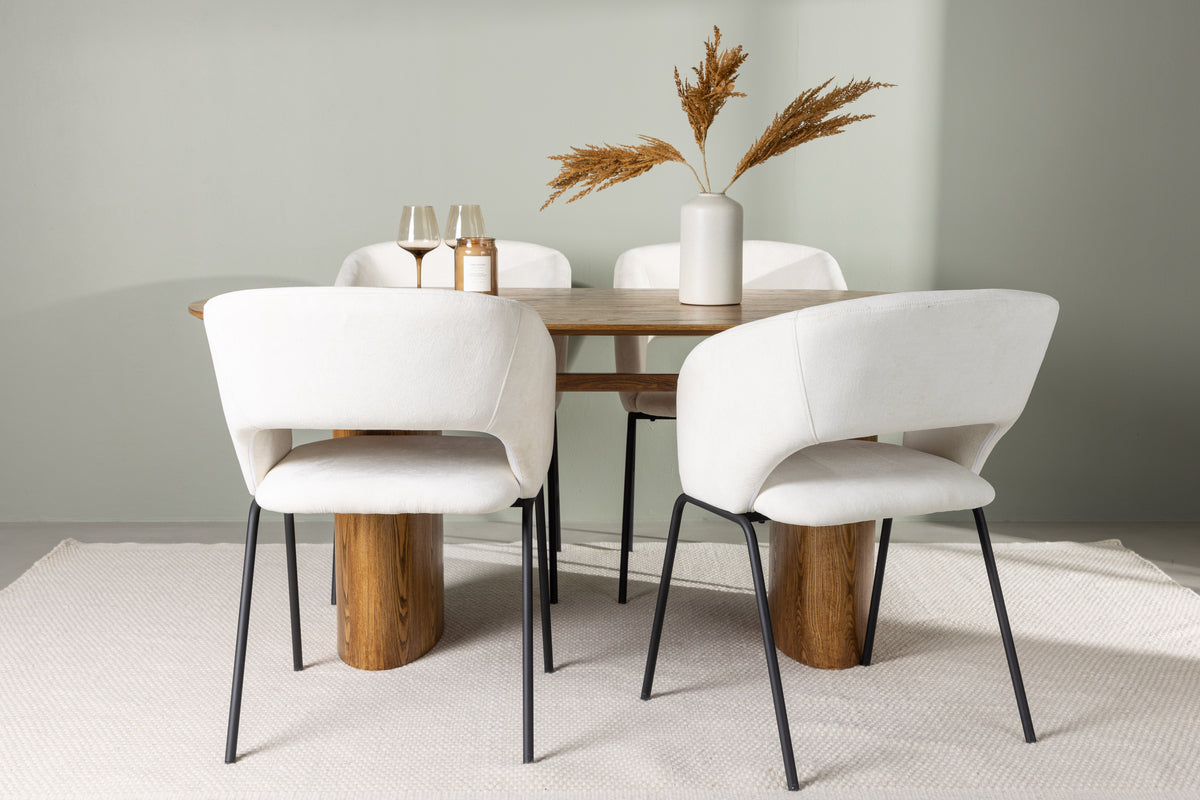 Dining Chair 2-pack Offwhite + Oval Dining Table 90 x 180 Nature