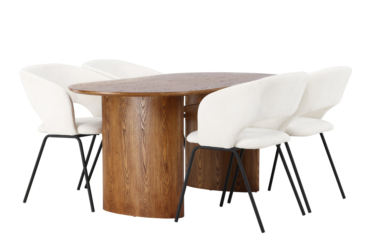 Dining Chair 2-pack Offwhite + Oval Dining Table 90 x 180 Nature