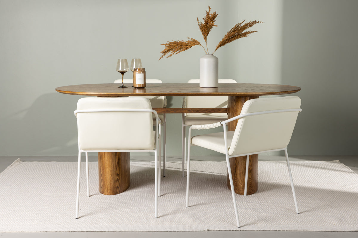Dining Chair 2-pack Beige + Oval Dining Table 90 x 180 Nature