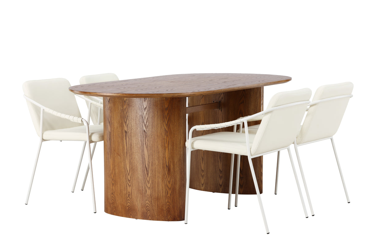 Dining Chair 2-pack Beige + Oval Dining Table 90 x 180 Nature