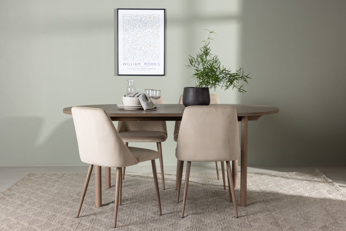 Oval Dining Table 90 x 180 Nature + Dining Chair 2-pack Brown