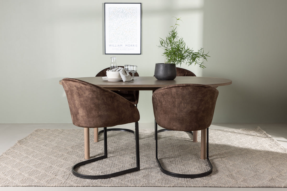 Oval Dining Table 90 x 180 Nature + Dining Chair 2-pack Dark Brown