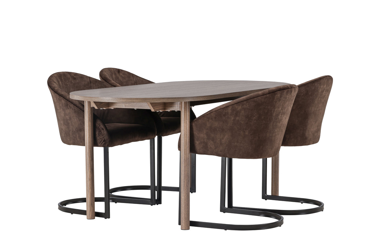 Oval Dining Table 90 x 180 Nature + Dining Chair 2-pack Dark Brown