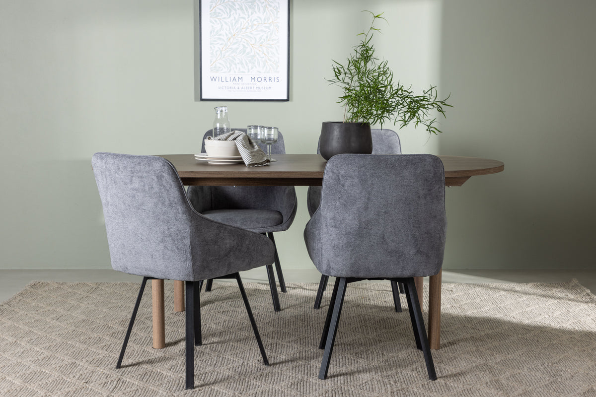 Dining Chair 2-pack Grey + Oval Dining Table 90 x 180 Nature