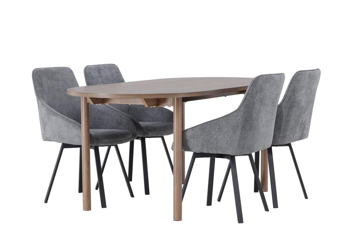 Dining Chair 2-pack Grey + Oval Dining Table 90 x 180 Nature