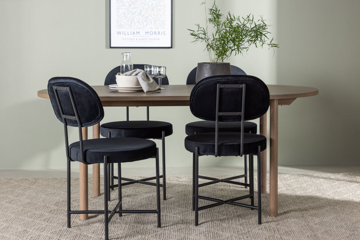 Dining Chair 2-pack Black + Oval Dining Table 90 x 180 Nature