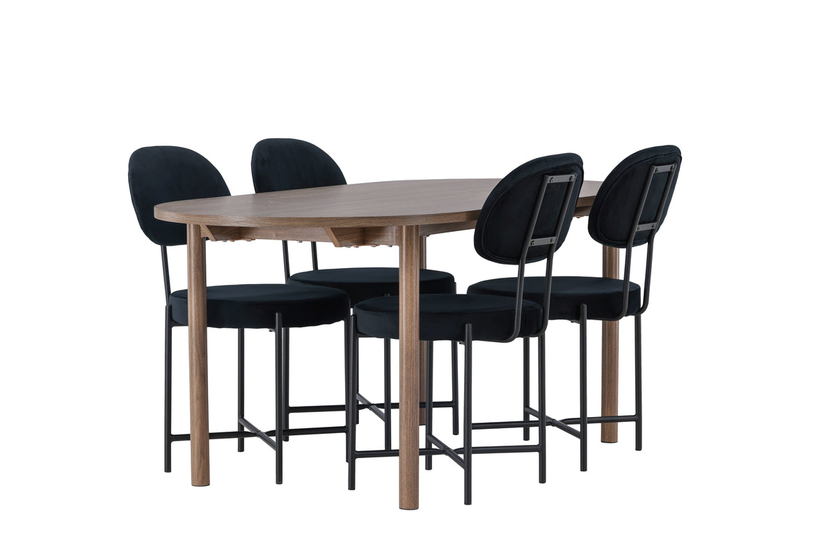 Dining Chair 2-pack Black + Oval Dining Table 90 x 180 Nature