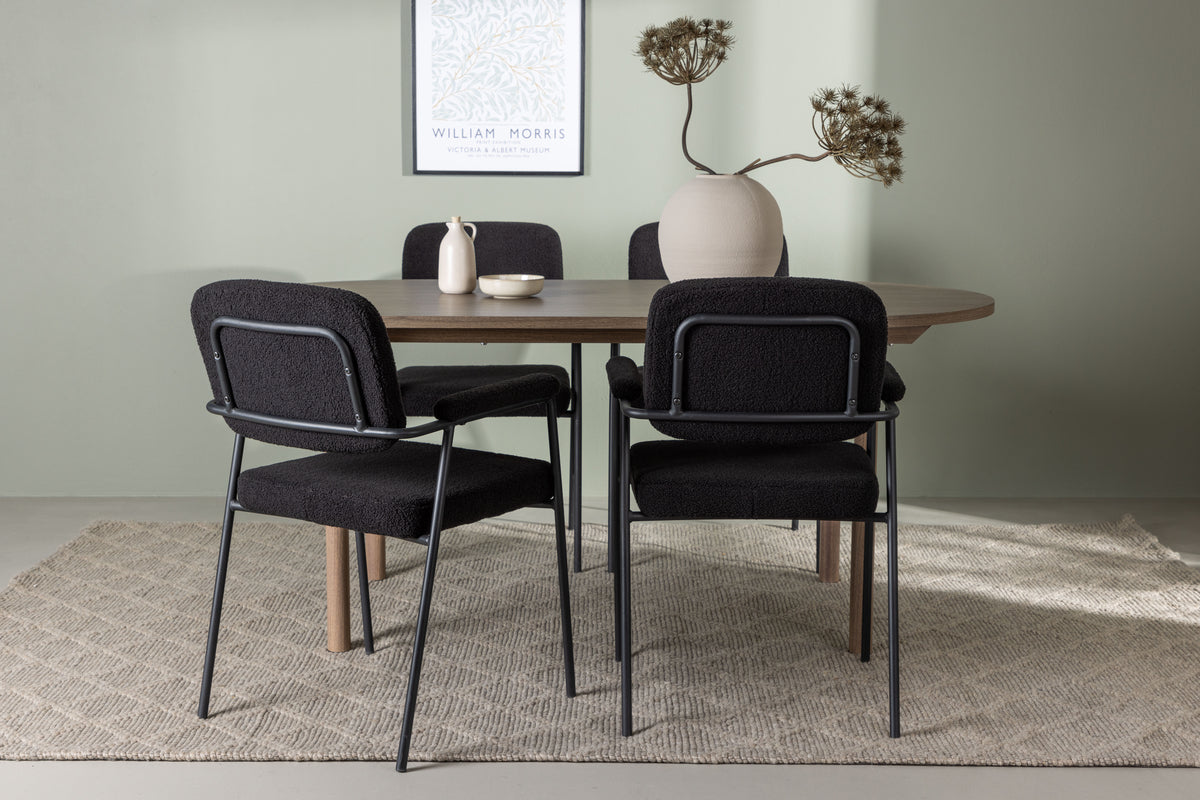 Dining Chair 2-pack Black + Oval Dining Table 90 x 180 Nature