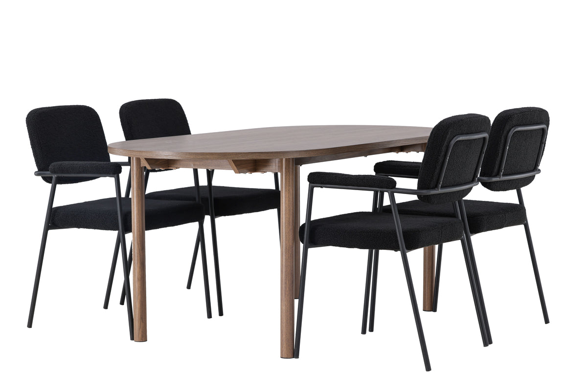 Dining Chair 2-pack Black + Oval Dining Table 90 x 180 Nature