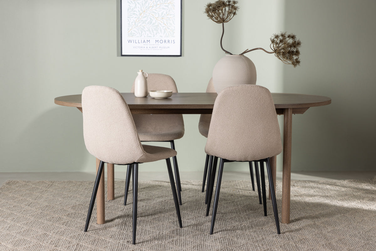 Dining Chair 2-pack Beige + Oval Dining Table 90 x 180 Nature