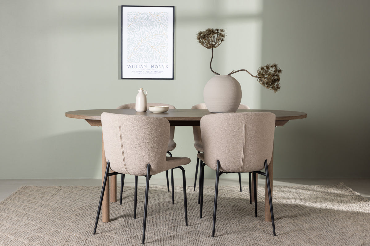 Dining Chair 2-pack Beige + Oval Dining Table 90 x 180 Nature