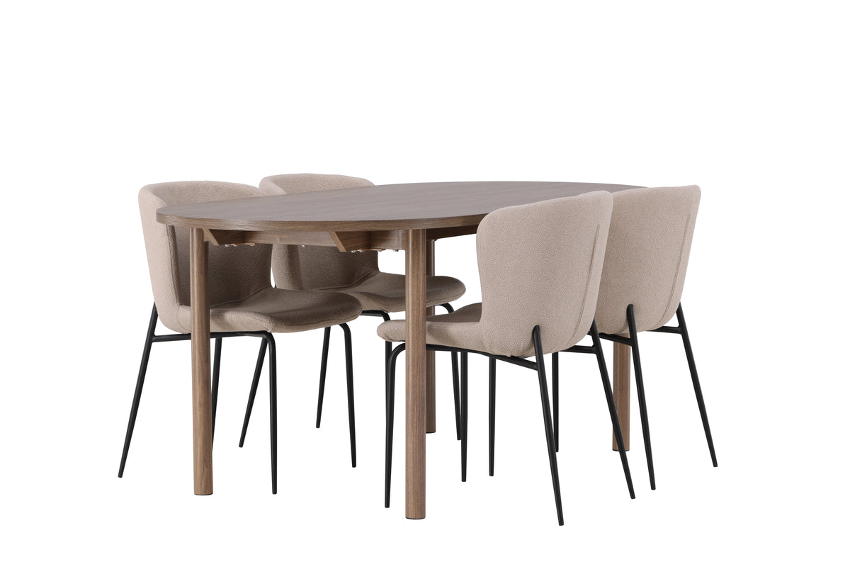 Dining Chair 2-pack Beige + Oval Dining Table 90 x 180 Nature
