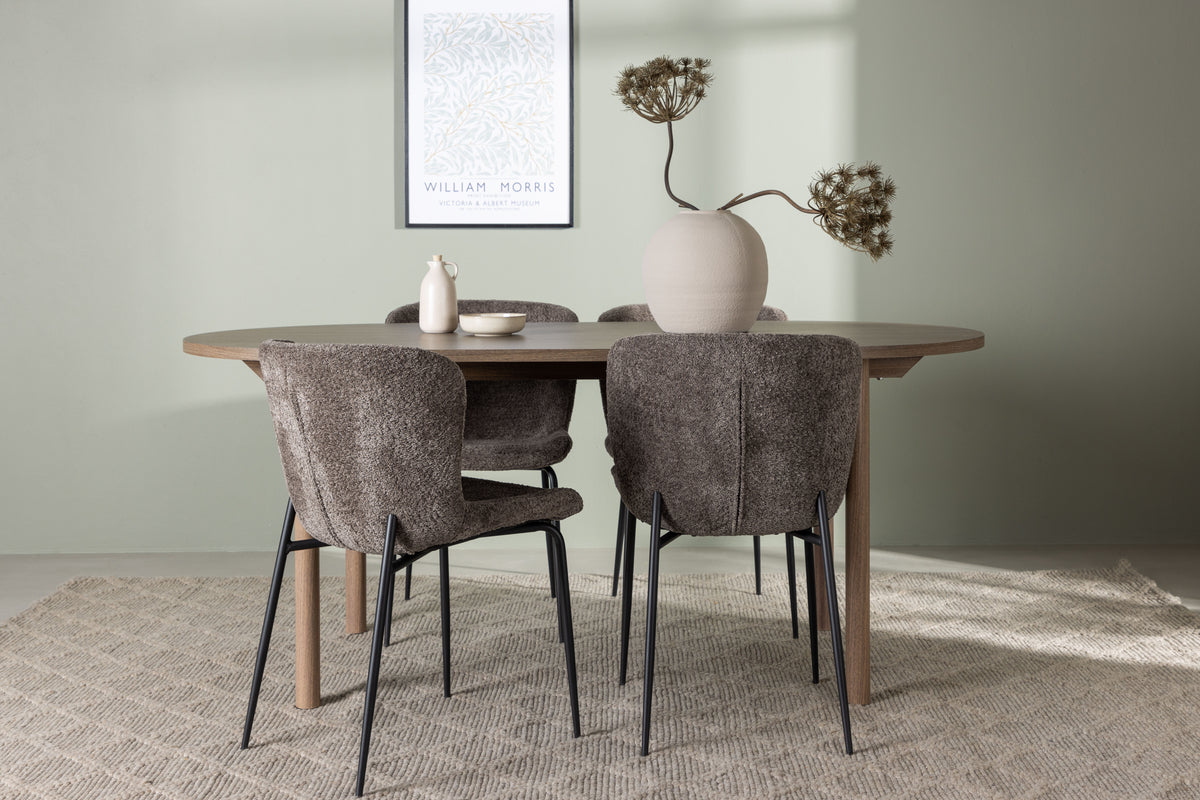 Dining Chair 2-pack Dark Grey + Oval Dining Table 90 x 180 Nature