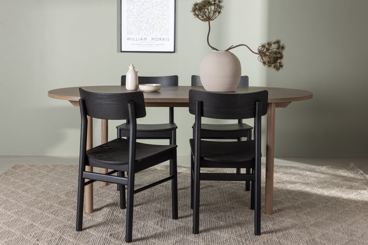 Dining Chair 2-pack Black + Oval Dining Table 90 x 180 Nature