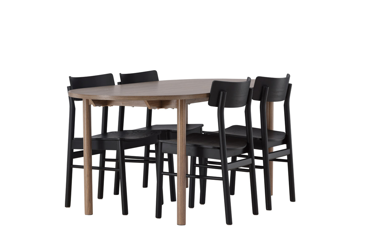 Dining Chair 2-pack Black + Oval Dining Table 90 x 180 Nature