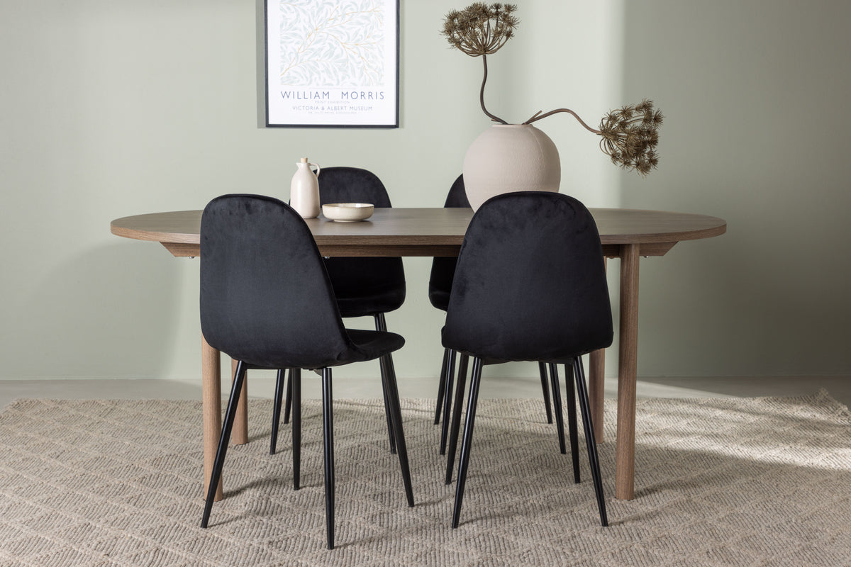 Dining Chair 2-pack Black + Oval Dining Table 90 x 180 Nature