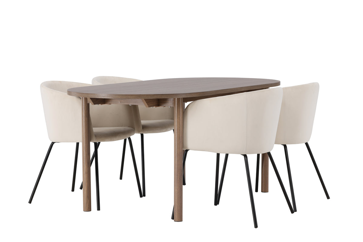Dining Chair Beige + Oval Dining Table 90 x 180 Nature
