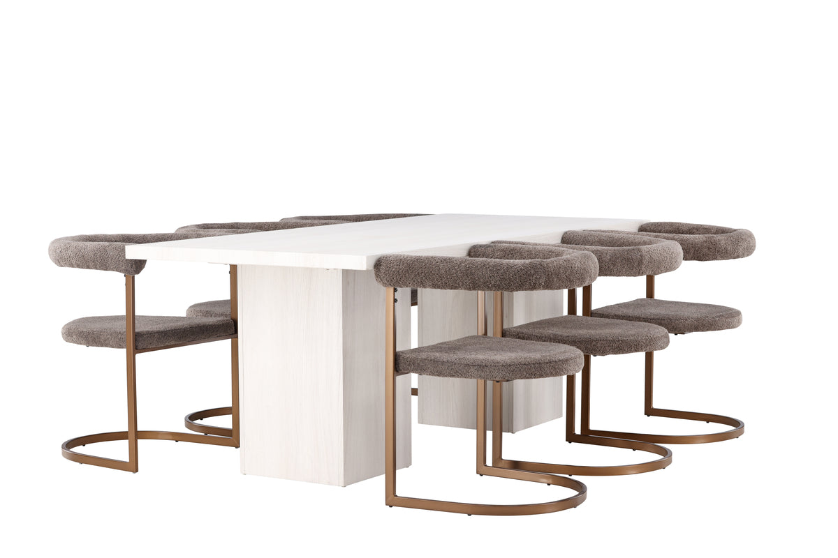 Dining Chair 2-pack Brown + Rectangular Dining Table 90 x 200 White