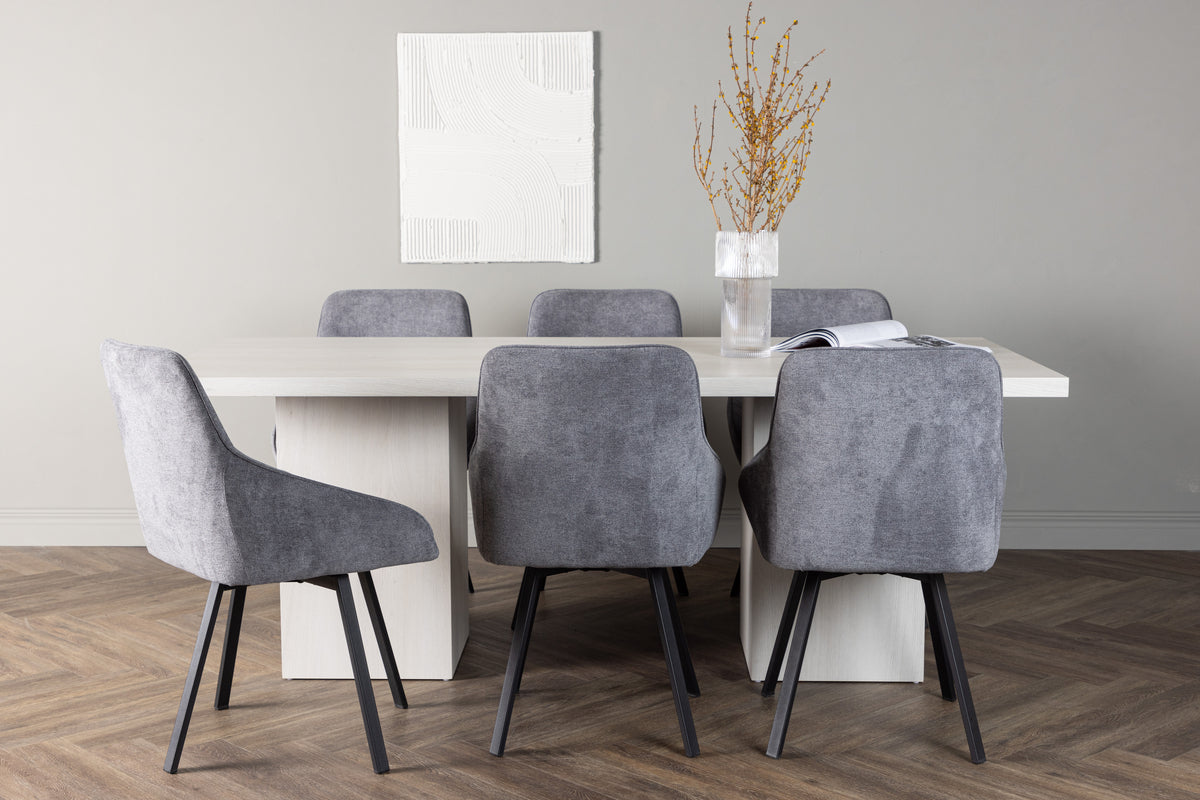 Dining Chair 2-pack Grey + Rectangular Dining Table 90 x 200 White
