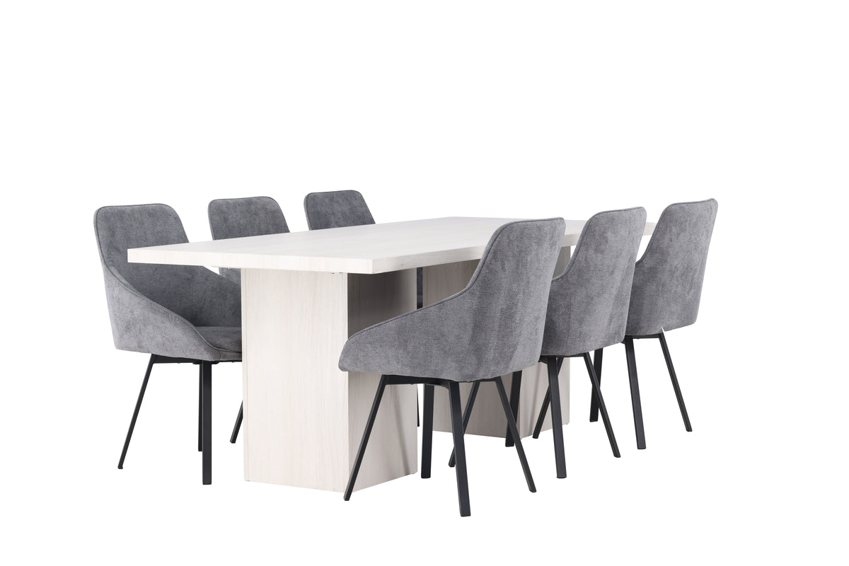 Dining Chair 2-pack Grey + Rectangular Dining Table 90 x 200 White