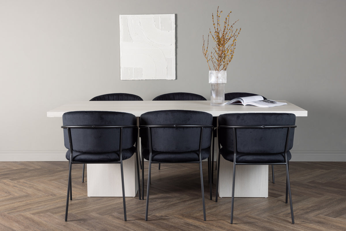 Dining Chair 2-pack Black + Rectangular Dining Table 90 x 200 White