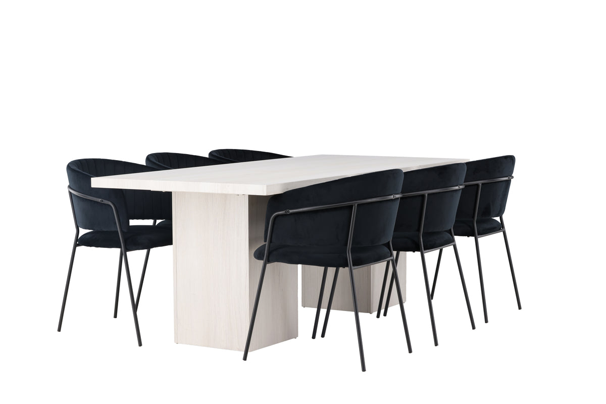 Dining Chair 2-pack Black + Rectangular Dining Table 90 x 200 White