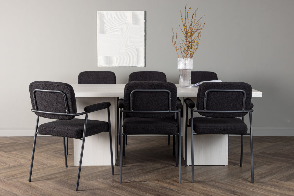Dining Chair 2-pack Black + Rectangular Dining Table 90 x 200 White