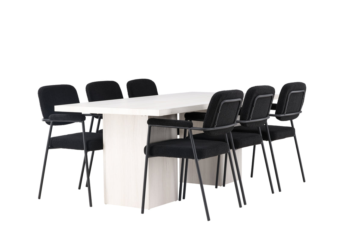 Dining Chair 2-pack Black + Rectangular Dining Table 90 x 200 White