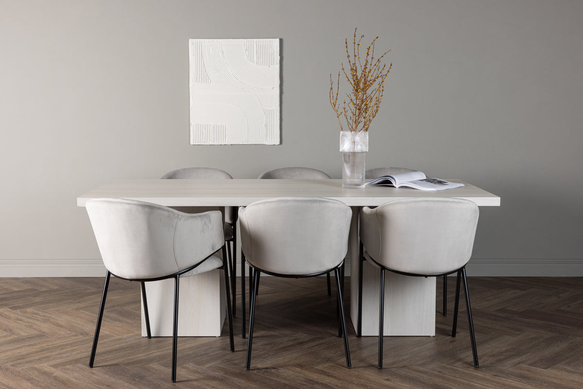 Dining Chair 2-pack Grey + Rectangular Dining Table 90 x 200 White