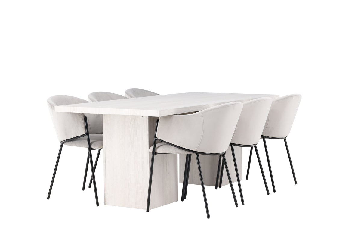 Dining Chair 2-pack Grey + Rectangular Dining Table 90 x 200 White