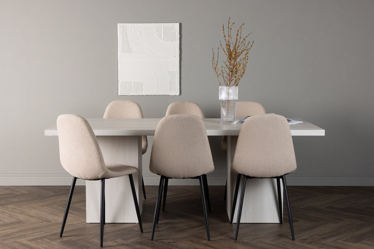 Dining Chair 2-pack Beige + Rectangular Dining Table 90 x 200 White