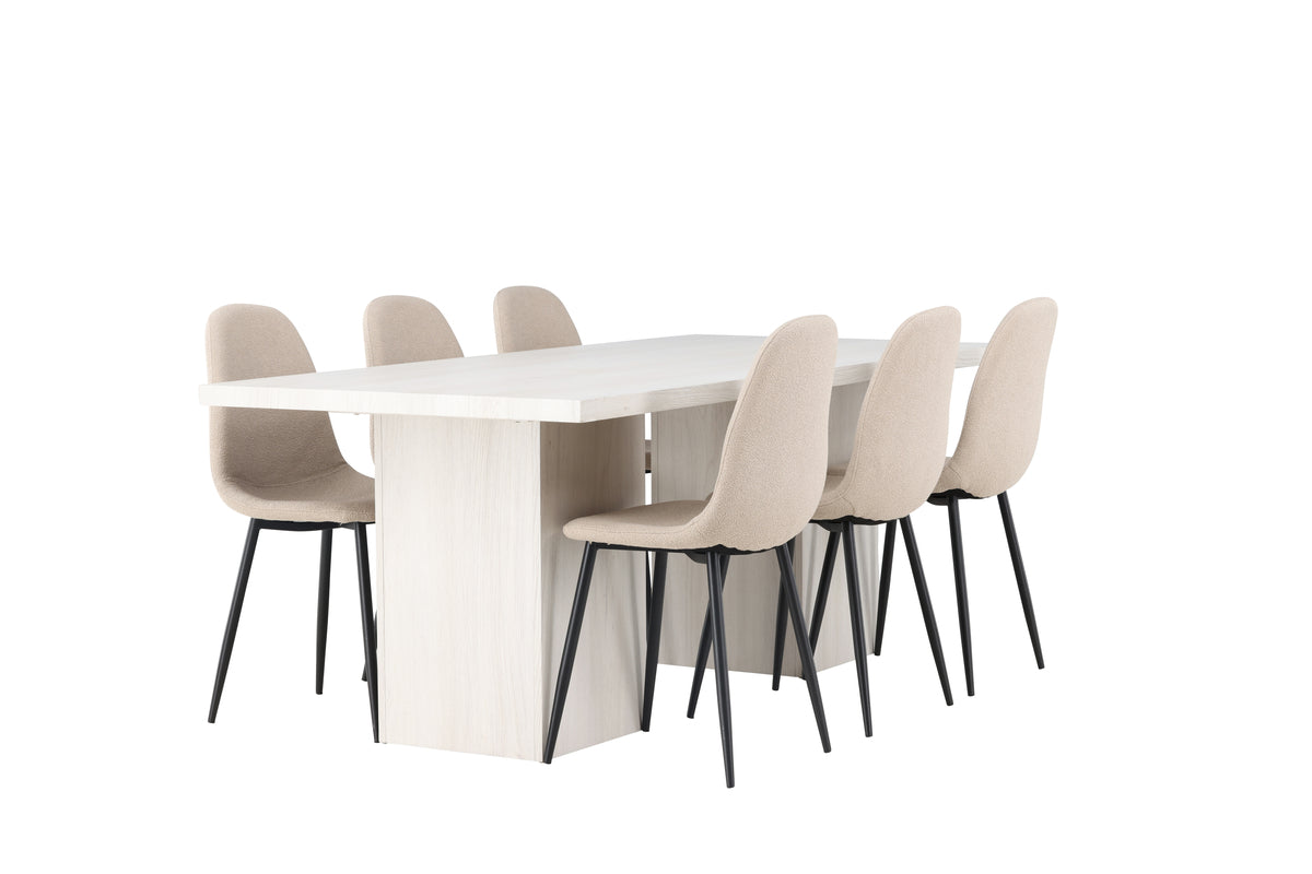 Dining Chair 2-pack Beige + Rectangular Dining Table 90 x 200 White