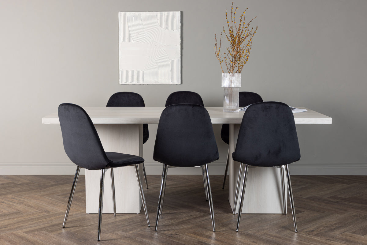 Dining Chair 2-pack Black + Rectangular Dining Table 90 x 200 White