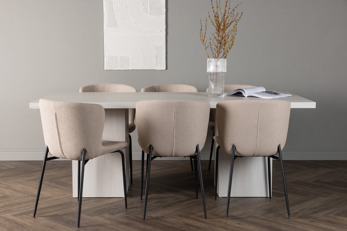 Dining Chair 2-pack Beige + Rectangular Dining Table 90 x 200 White