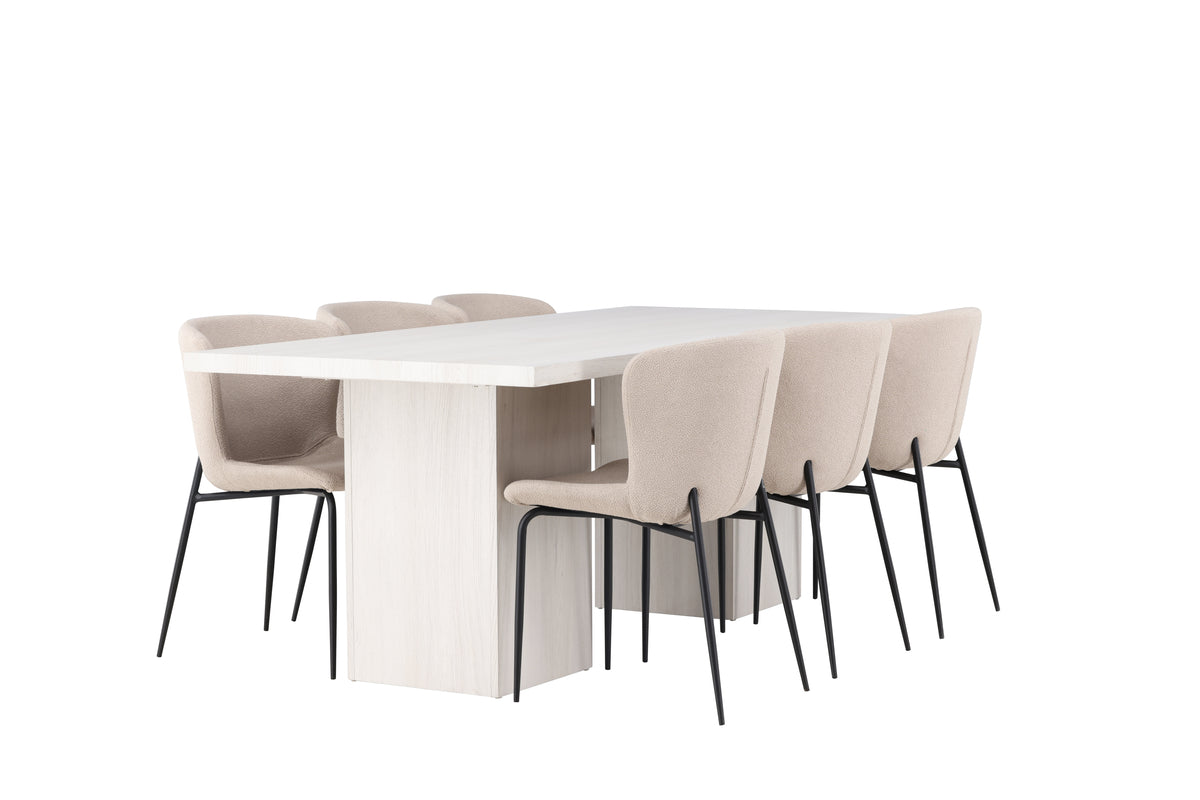 Dining Chair 2-pack Beige + Rectangular Dining Table 90 x 200 White