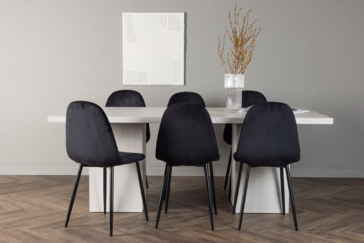 Dining Chair 2-pack Black + Rectangular Dining Table 90 x 200 White