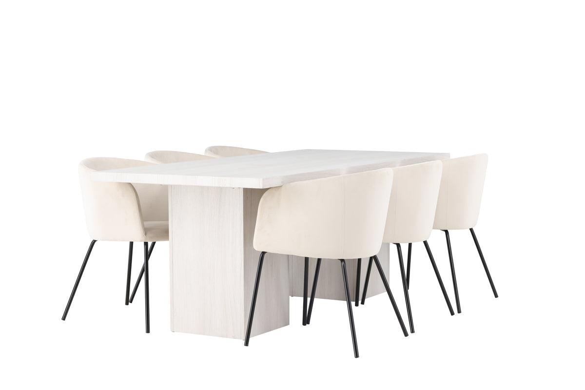 Dining Chair Beige + Rectangular Dining Table 90 x 200 White