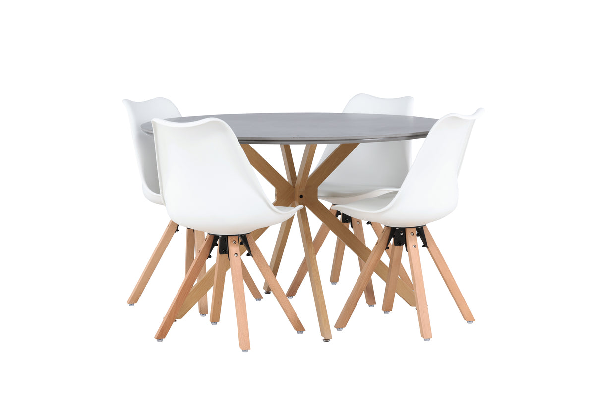 Round Dining Table ø120 Grey + Dining Chair 2-pack White