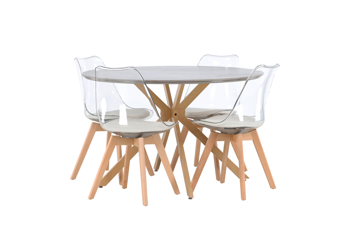 Round Dining Table ø120 Grey + Dining Chair 2-pack Nature