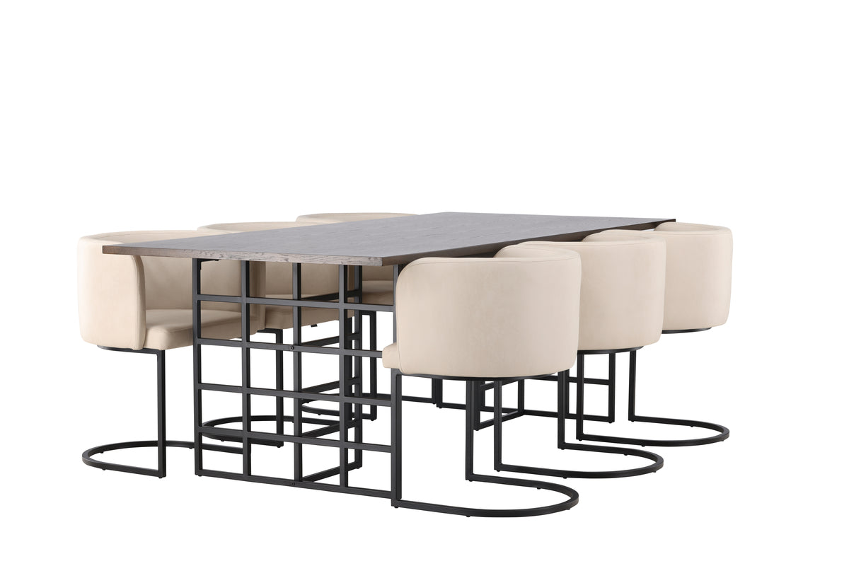 Dining Chair Beige + Rectangular Dining Table 100 x 220 Mocca